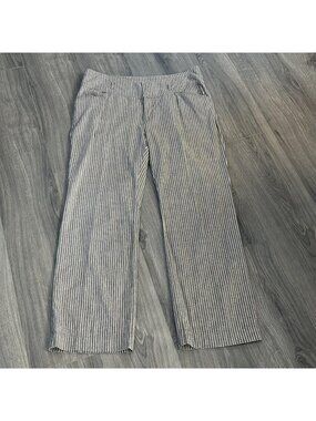 Sundance Pants Womens 16 Gray White Stripe Linen Blend Chino Casual Summer